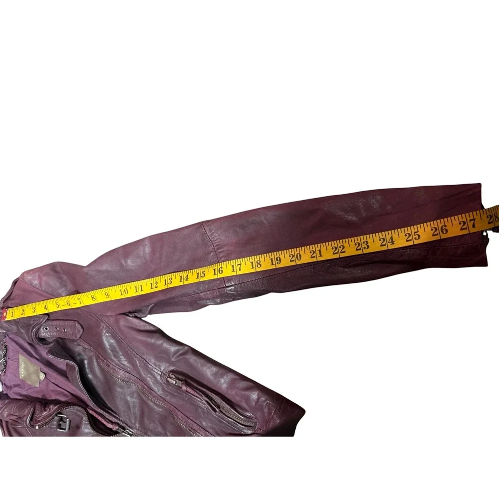 Muubaa Y2K Lamb Leather Biker Jacket Buckle Neck Purple Size 6